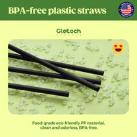 Glotoch Express 500 PCS Individually Wrapped Black Plastic Straws, 7.75'' Long, 0.24'' Diameter Disposable Drinking Straws for Every Occasion, Party, Made in USA - 7DAY'S