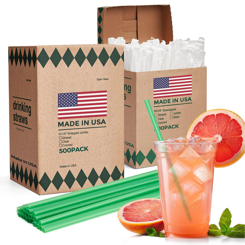 Glotoch Express 500 PCS Individually Wrapped Black Plastic Straws, 7.75'' Long, 0.24'' Diameter Disposable Drinking Straws for Every Occasion, Party, Made in USA - 7DAY'S