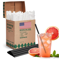 Glotoch Express 500 PCS Individually Wrapped Black Plastic Straws, 7.75'' Long, 0.24'' Diameter Disposable Drinking Straws for Every Occasion, Party, Made in USA - 7DAY'S