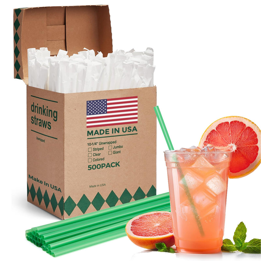 Glotoch Express 500 PCS Individually Wrapped Black Plastic Straws, 7.75'' Long, 0.24'' Diameter Disposable Drinking Straws for Every Occasion, Party, Made in USA - 7DAY'S