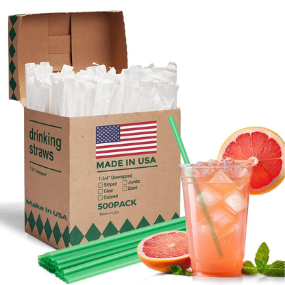 Glotoch Express 500 PCS Individually Wrapped Black Plastic Straws, 7.75'' Long, 0.24'' Diameter Disposable Drinking Straws for Every Occasion, Party, Made in USA - 7DAY'S