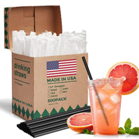 Glotoch Express 500 PCS Individually Wrapped Black Plastic Straws, 7.75'' Long, 0.24'' Diameter Disposable Drinking Straws for Every Occasion, Party, Made in USA - 7DAY'S