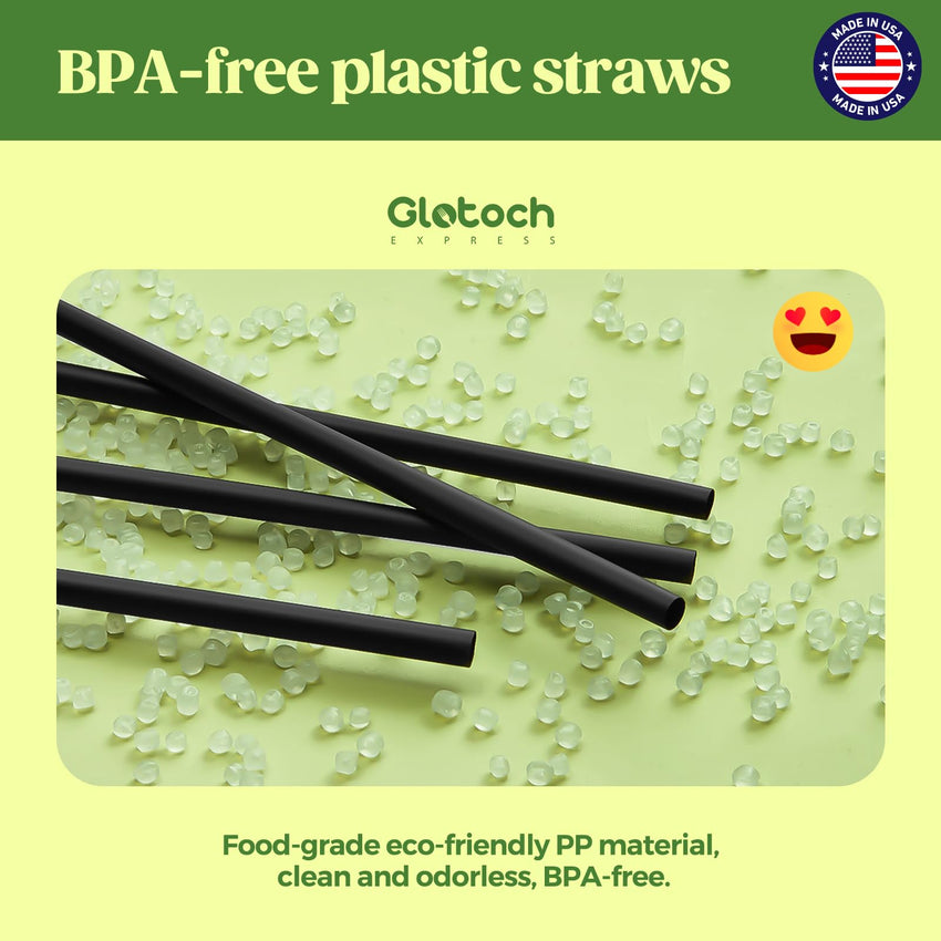 Glotoch Express 500 PCS Individually Wrapped Black Plastic Straws, 7.75'' Long, 0.24'' Diameter Disposable Drinking Straws for Every Occasion, Party, Made in USA - 7DAY'S