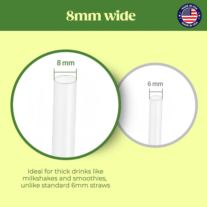 Glotoch Express 500 PCS Smoothie Straws – 10.2 Inch Long, 8mm Diameter Disposable Plastic Drinking Straws, Clear Wide Straw for Milkshakes, Slushies & Kids – Food - Safe, BPA - Free, Made in USA - 7DAY'S