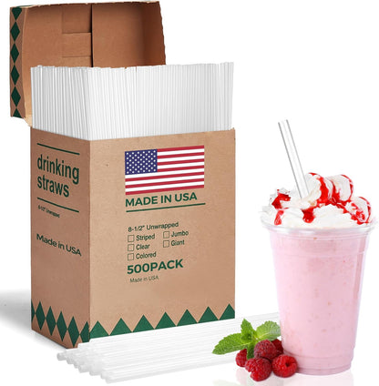 Glotoch Express 500 PCS Smoothie Straws – 10.2 Inch Long, 8mm Diameter Disposable Plastic Drinking Straws, Clear Wide Straw for Milkshakes, Slushies & Kids – Food - Safe, BPA - Free, Made in USA - 7DAY'S