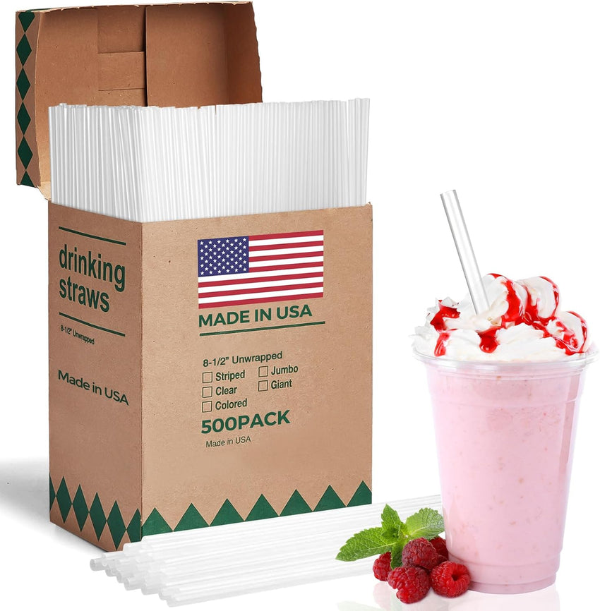 Glotoch Express 500 PCS Smoothie Straws – 10.2 Inch Long, 8mm Diameter Disposable Plastic Drinking Straws, Clear Wide Straw for Milkshakes, Slushies & Kids – Food - Safe, BPA - Free, Made in USA - 7DAY'S