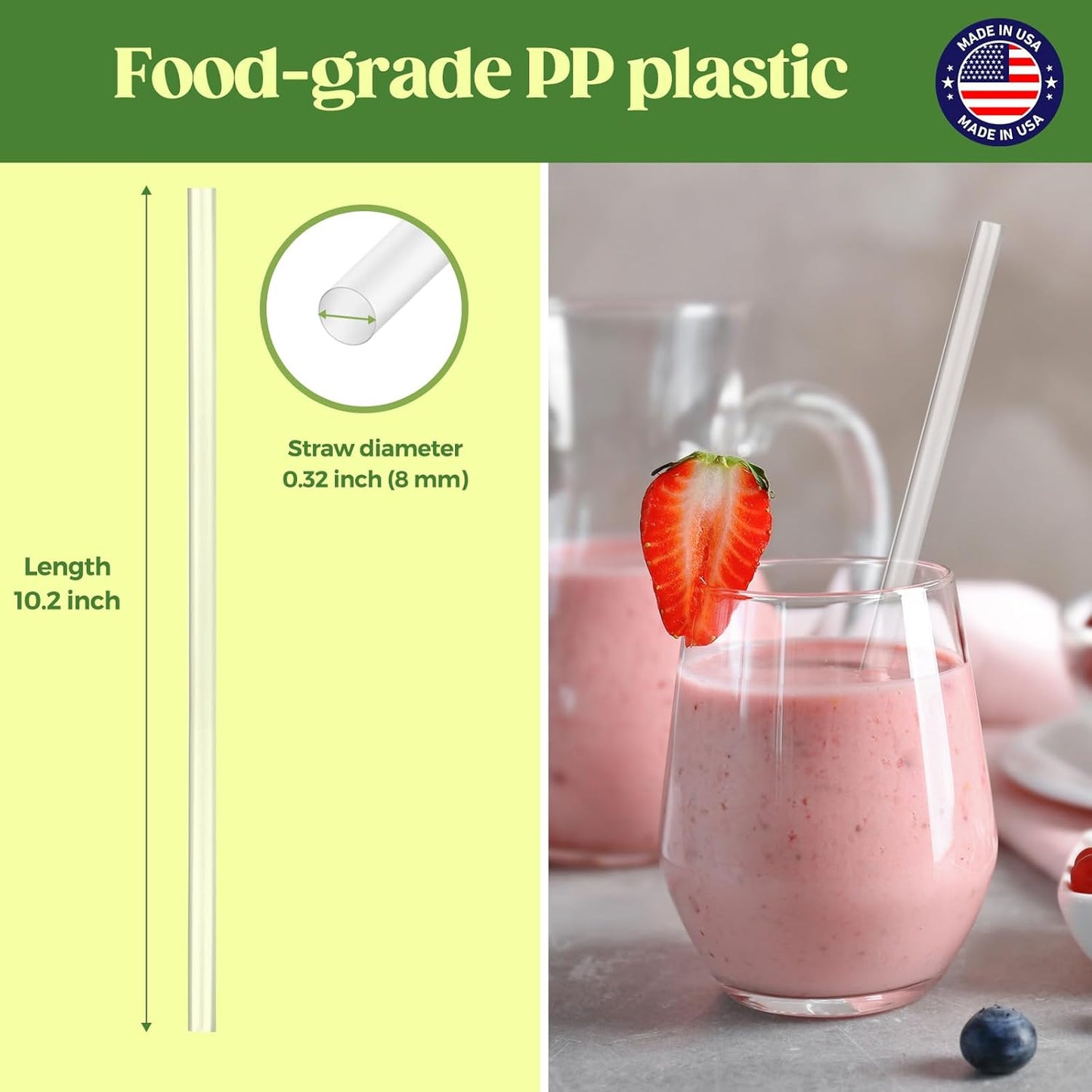 Glotoch Express 500 PCS Smoothie Straws – 10.2 Inch Long, 8mm Diameter Disposable Plastic Drinking Straws, Clear Wide Straw for Milkshakes, Slushies & Kids – Food - Safe, BPA - Free, Made in USA - 7DAY'S