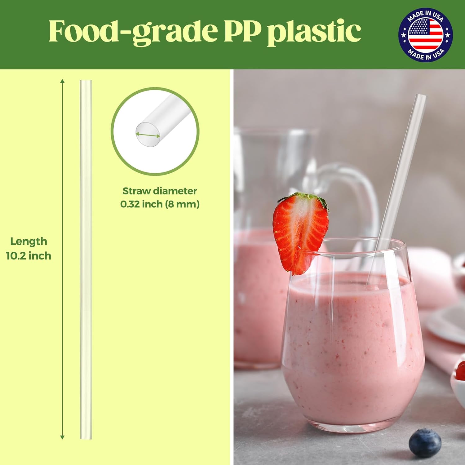 Glotoch Express 500 PCS Smoothie Straws – 10.2 Inch Long, 8mm Diameter Disposable Plastic Drinking Straws, Clear Wide Straw for Milkshakes, Slushies & Kids – Food - Safe, BPA - Free, Made in USA - 7DAY'S