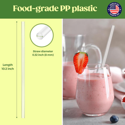 Glotoch Express 500 PCS Smoothie Straws – 10.2 Inch Long, 8mm Diameter Disposable Plastic Drinking Straws, Clear Wide Straw for Milkshakes, Slushies & Kids – Food - Safe, BPA - Free, Made in USA - 7DAY'S