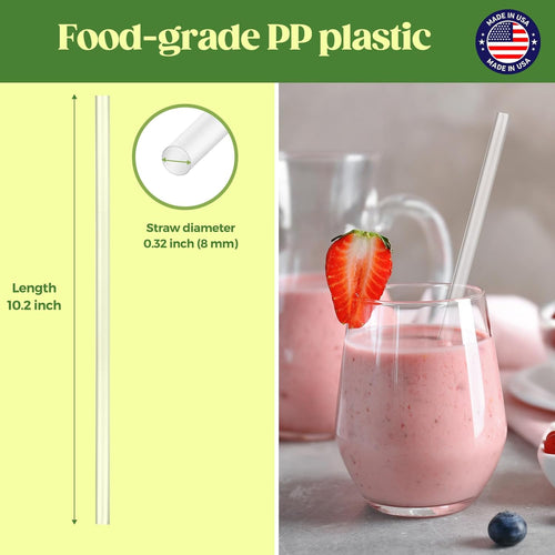 Glotoch Express 500 PCS Smoothie Straws – 10.2 Inch Long, 8mm Diameter Disposable Plastic Drinking Straws, Clear Wide Straw for Milkshakes, Slushies & Kids – Food - Safe, BPA - Free, Made in USA - 7DAY'S