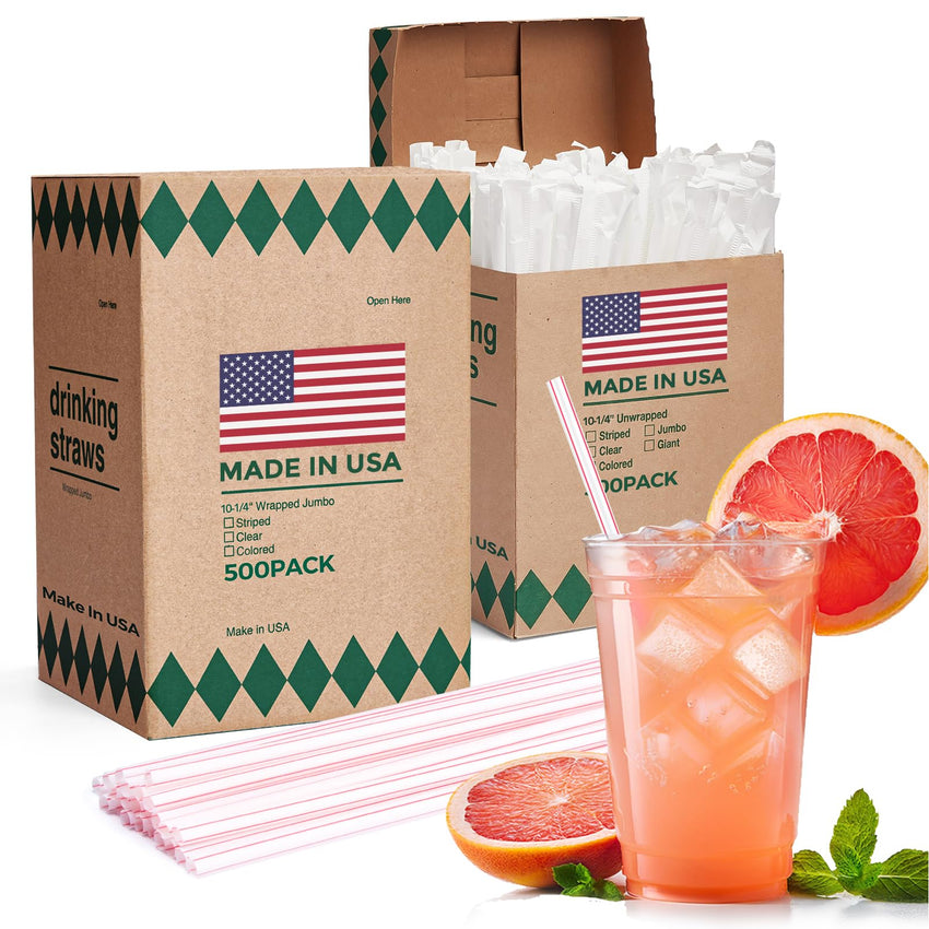 Glotoch Express 500PCS Individually Wrapped Clear Plastic Straws, 7.75'' Long, 0.24'' Diameter Disposable Drinking Straws for Every Occasion, Party, Made in USA - 7DAY'S