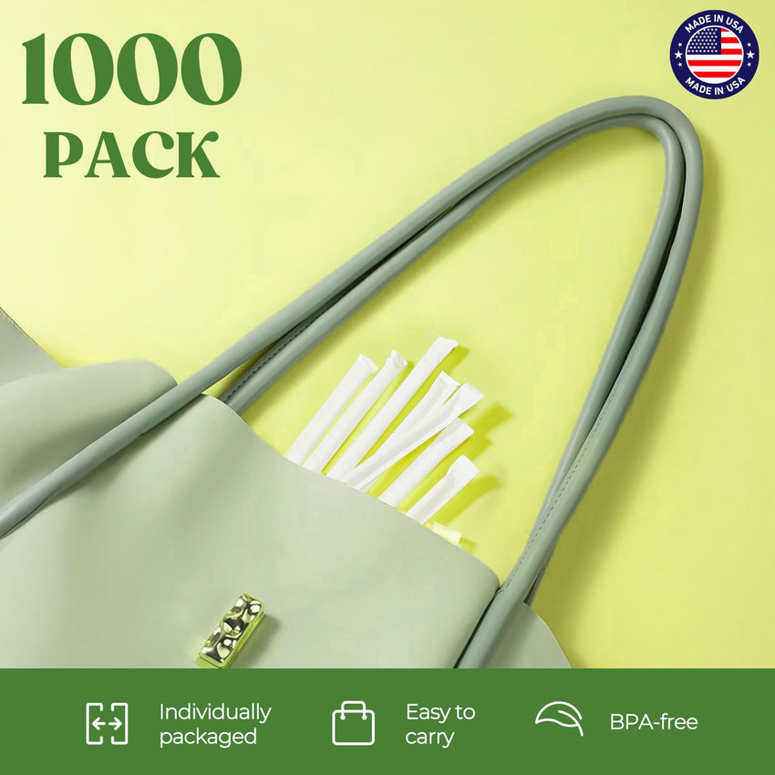 Glotoch Express 500PCS Individually Wrapped Clear Plastic Straws, 7.75'' Long, 0.24'' Diameter Disposable Drinking Straws for Every Occasion, Party, Made in USA - 7DAY'S
