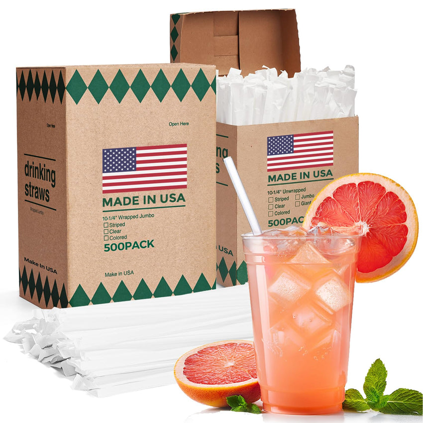Glotoch Express 500PCS Individually Wrapped Clear Plastic Straws, 7.75'' Long, 0.24'' Diameter Disposable Drinking Straws for Every Occasion, Party, Made in USA - 7DAY'S