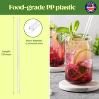 Glotoch Express 500PCS Individually Wrapped Clear Plastic Straws, 7.75'' Long, 0.24'' Diameter Disposable Drinking Straws for Every Occasion, Party, Made in USA - 7DAY'S