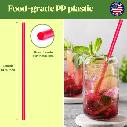 Glotoch Express 500PCS Individually Wrapped Clear Plastic Straws, 7.75'' Long, 0.24'' Diameter Disposable Drinking Straws for Every Occasion, Party, Made in USA - 7DAY'S