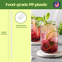 Glotoch Express 500PCS Individually Wrapped Clear Plastic Straws, 7.75'' Long, 0.24'' Diameter Disposable Drinking Straws for Every Occasion, Party, Made in USA - 7DAY'S