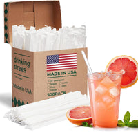 Glotoch Express 500PCS Individually Wrapped Clear Plastic Straws, 7.75'' Long, 0.24'' Diameter Disposable Drinking Straws for Every Occasion, Party, Made in USA - 7DAY'S