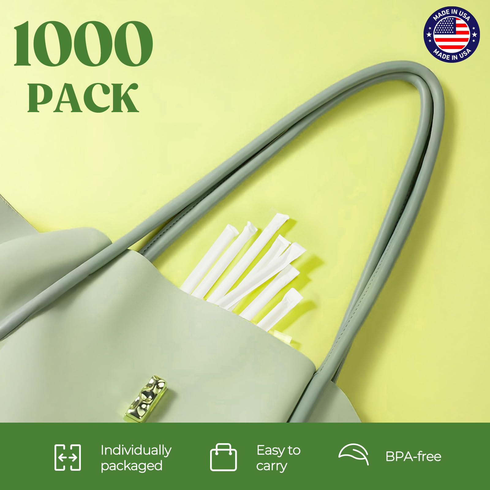 Glotoch Express 500PCS Individually Wrapped Clear Plastic Straws, 7.75'' Long, 0.24'' Diameter Disposable Drinking Straws for Every Occasion, Party, Made in USA - 7DAY'S