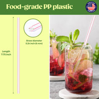 Glotoch Express 500PCS Individually Wrapped Clear Plastic Straws, 7.75'' Long, 0.24'' Diameter Disposable Drinking Straws for Every Occasion, Party, Made in USA - 7DAY'S