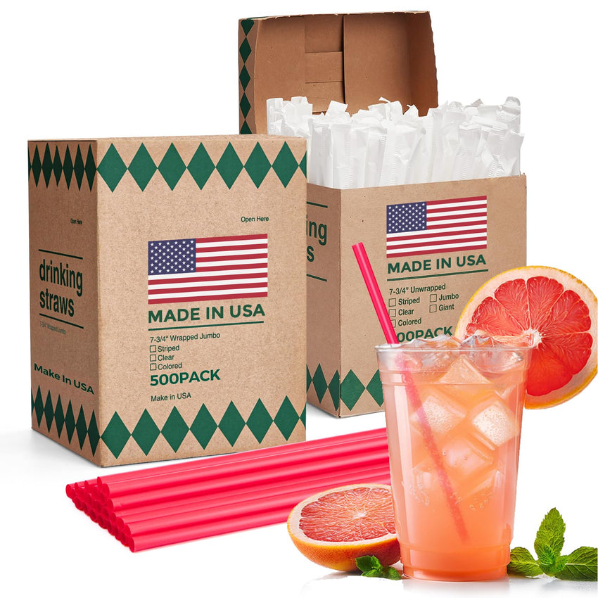 Glotoch Express 500PCS Individually Wrapped Clear Plastic Straws, 7.75'' Long, 0.24'' Diameter Disposable Drinking Straws for Every Occasion, Party, Made in USA - 7DAY'S