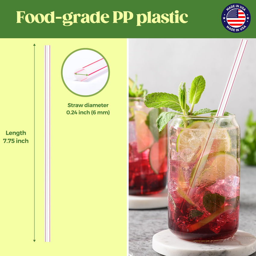 Glotoch Express 500PCS Individually Wrapped Clear Plastic Straws, 7.75'' Long, 0.24'' Diameter Disposable Drinking Straws for Every Occasion, Party, Made in USA - 7DAY'S