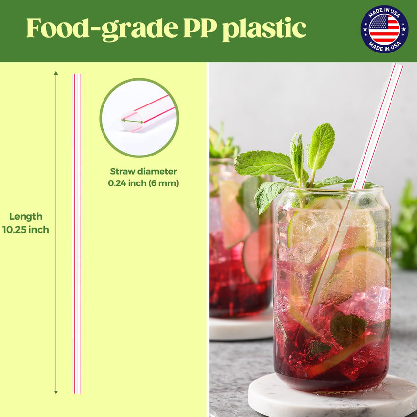Glotoch Express 500PCS Individually Wrapped Clear Plastic Straws, 7.75'' Long, 0.24'' Diameter Disposable Drinking Straws for Every Occasion, Party, Made in USA - 7DAY'S