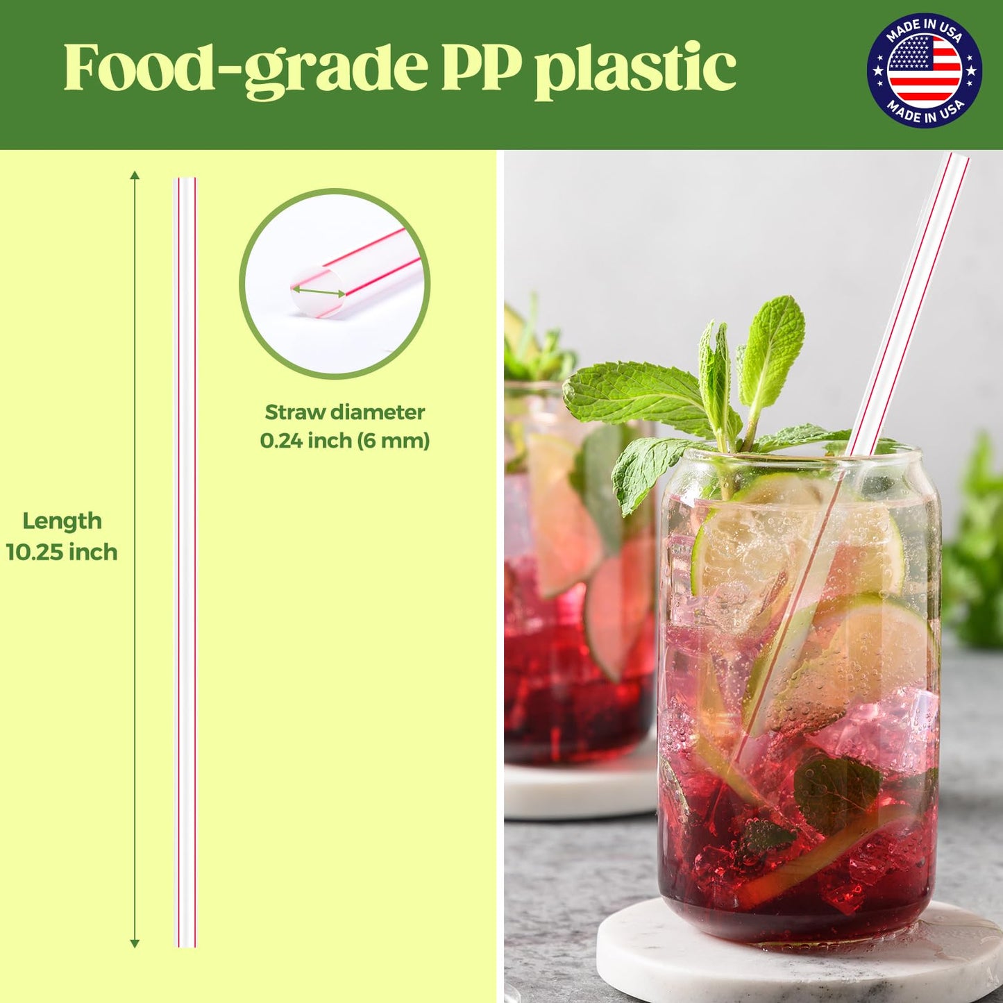 Glotoch Express 500PCS Individually Wrapped Clear Plastic Straws, 7.75'' Long, 0.24'' Diameter Disposable Drinking Straws for Every Occasion, Party, Made in USA - 7DAY'S