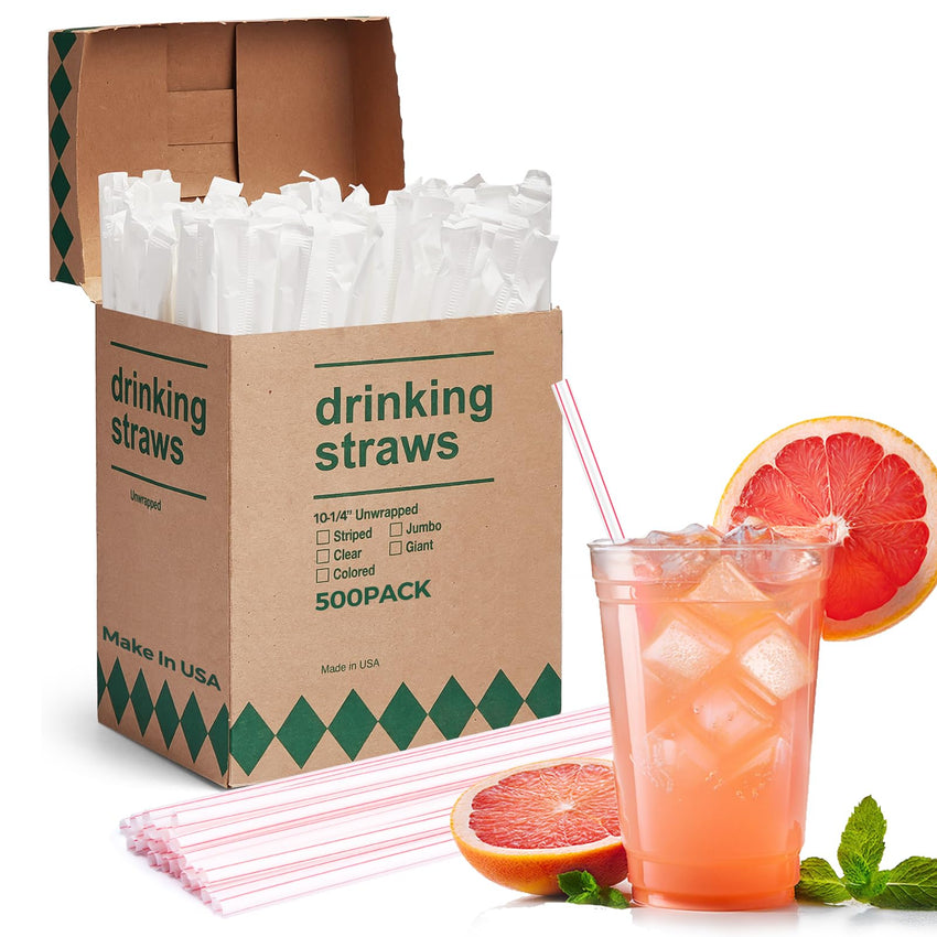 Glotoch Express 500PCS Individually Wrapped Clear Plastic Straws, 7.75'' Long, 0.24'' Diameter Disposable Drinking Straws for Every Occasion, Party, Made in USA - 7DAY'S
