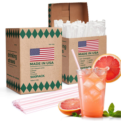 Glotoch Express 500PCS Individually Wrapped Clear Plastic Straws, 7.75'' Long, 0.24'' Diameter Disposable Drinking Straws for Every Occasion, Party, Made in USA - 7DAY'S