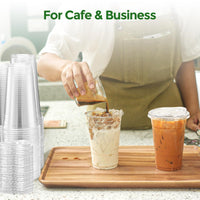 Glotoch Express Clear Plastic Cups with Lids, [100 Sets - 24oz] Disposable Crystal Iced Coffee Cups - Strawless Sip Lids - Sturdy To Go Cup for Smoothie, Cold Drinks, Juice - 7DAY'S
