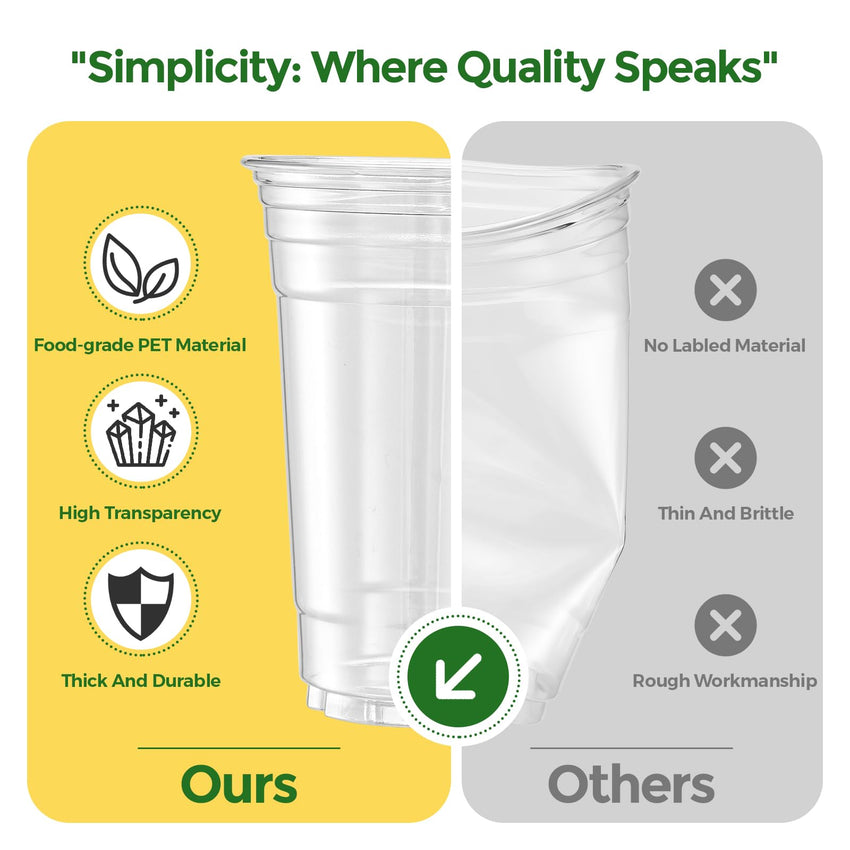Glotoch Express Clear Plastic Cups with Lids, [100 Sets - 24oz] Disposable Crystal Iced Coffee Cups - Strawless Sip Lids - Sturdy To Go Cup for Smoothie, Cold Drinks, Juice - 7DAY'S