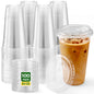 Glotoch Express Clear Plastic Cups with Lids, [100 Sets - 24oz] Disposable Crystal Iced Coffee Cups - Strawless Sip Lids - Sturdy To Go Cup for Smoothie, Cold Drinks, Juice - 7DAY'S