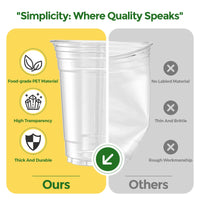 Glotoch Express Clear Plastic Cups with Lids, [100 Sets - 24oz] Disposable Crystal Iced Coffee Cups - Strawless Sip Lids - Sturdy To Go Cup for Smoothie, Cold Drinks, Juice - 7DAY'S