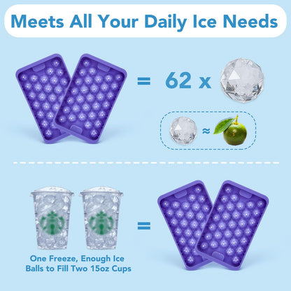Glotoch Ice Cube Tray for Freezer with Bin BPA Free Plastic, Round Diamond Shape Mini 1 Inch Ice Cube for Coffee,Whiskey,Cocktail, Easy Release Ice Cube Mold Set of 2 (Total 62 Mini Ice Balls) - 7DAY'S