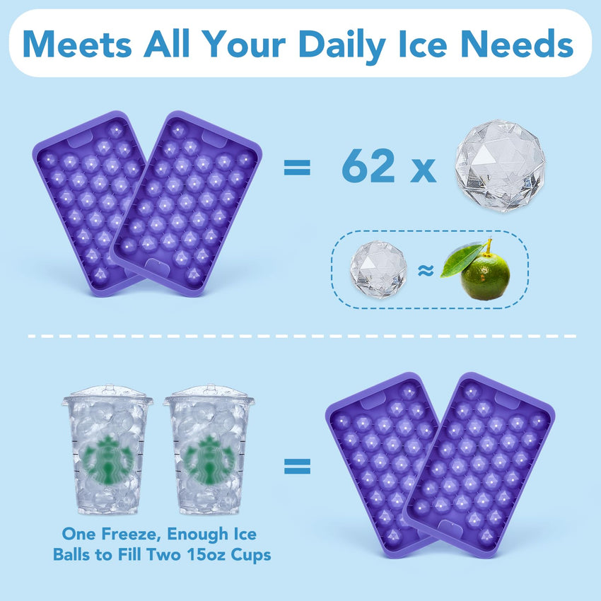 Glotoch Ice Cube Tray for Freezer with Bin BPA Free Plastic, Round Diamond Shape Mini 1 Inch Ice Cube for Coffee,Whiskey,Cocktail, Easy Release Ice Cube Mold Set of 2 (Total 62 Mini Ice Balls) - 7DAY'S