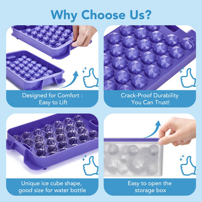 Glotoch Ice Cube Tray for Freezer with Bin BPA Free Plastic, Round Diamond Shape Mini 1 Inch Ice Cube for Coffee,Whiskey,Cocktail, Easy Release Ice Cube Mold Set of 2 (Total 62 Mini Ice Balls) - 7DAY'S
