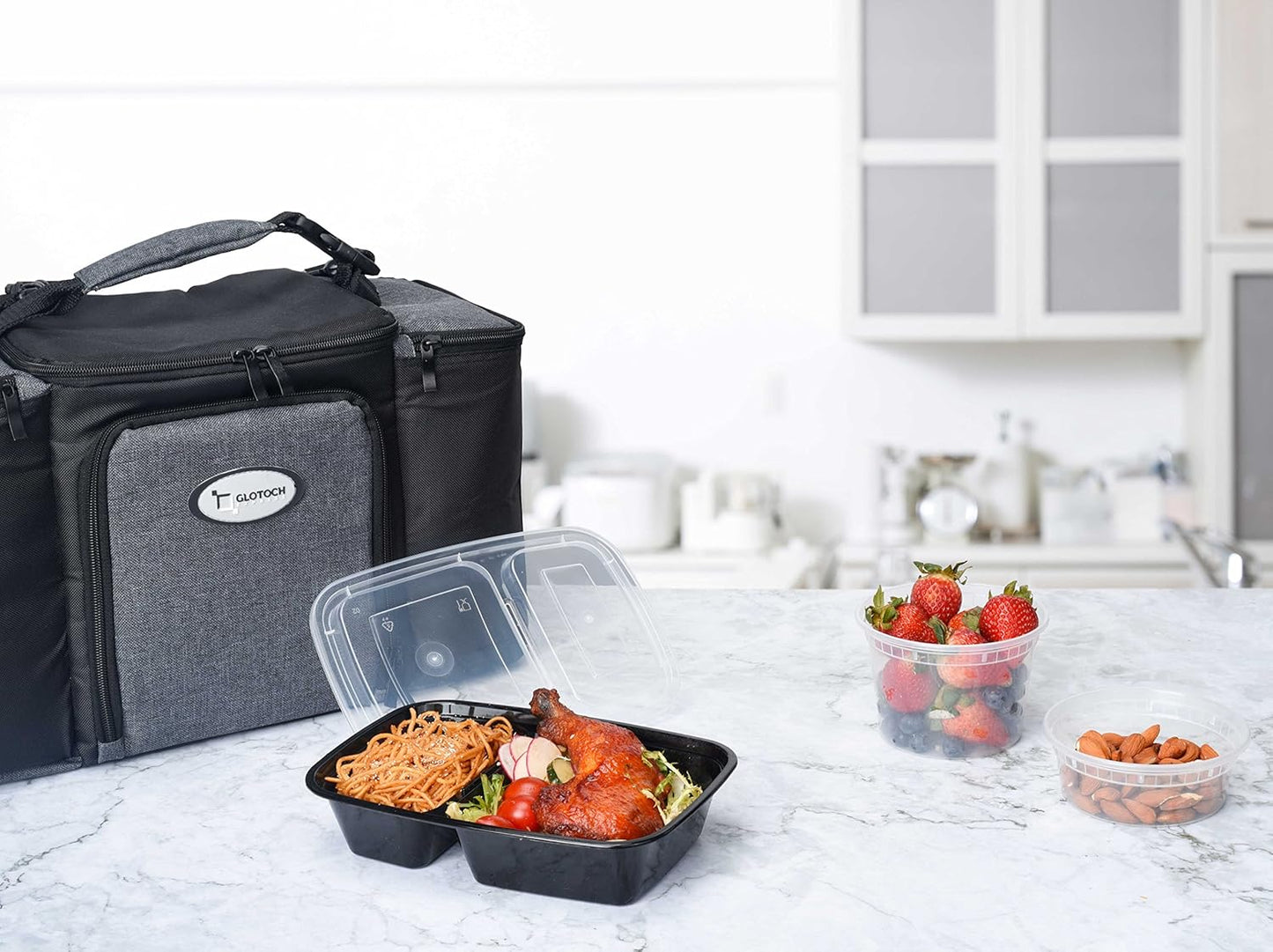 Glotoch Meal Prep Container,100Pack 1,2 Compartment Reusable Food Storage Containers For Lunch, Leftover.Disposable Black Plastic Containers With Lids To Go Container - BPA - Free Microwave Safe 32oz - 7DAY'S