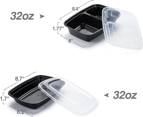 Glotoch Meal Prep Container,100Pack 1,2 Compartment Reusable Food Storage Containers For Lunch, Leftover.Disposable Black Plastic Containers With Lids To Go Container - BPA - Free Microwave Safe 32oz - 7DAY'S