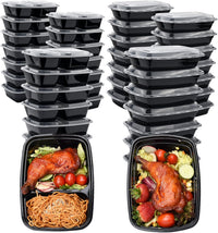 Glotoch Meal Prep Container,100Pack 1,2 Compartment Reusable Food Storage Containers For Lunch, Leftover.Disposable Black Plastic Containers With Lids To Go Container - BPA - Free Microwave Safe 32oz - 7DAY'S