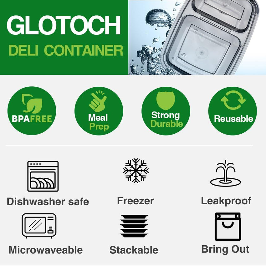 Glotoch Meal Prep Container,100Pack 1,2 Compartment Reusable Food Storage Containers For Lunch, Leftover.Disposable Black Plastic Containers With Lids To Go Container - BPA - Free Microwave Safe 32oz - 7DAY'S