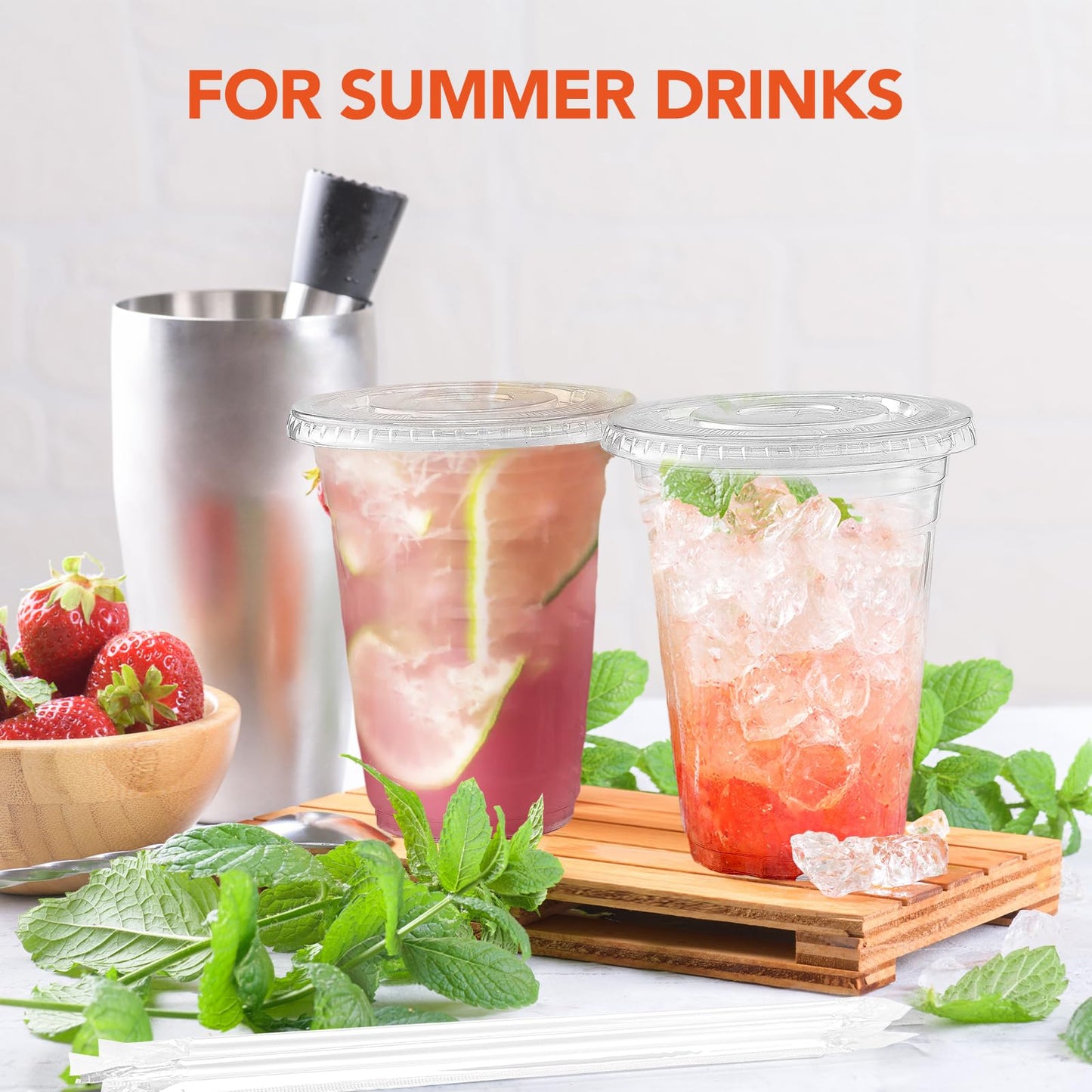 Glotoch Plastic Iced Coffee Cups with Lids and Straws [100 Sets - 16oz] Disposable Clear Crystal Plastic Cups with Lids BPA Free Small To Go Cold Cup for Cold Drinks, Milkshake, Juice - 7DAY'S