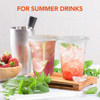 Glotoch Plastic Iced Coffee Cups with Lids and Straws [100 Sets - 16oz] Disposable Clear Crystal Plastic Cups with Lids BPA Free Small To Go Cold Cup for Cold Drinks, Milkshake, Juice - 7DAY'S