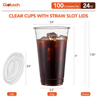 Glotoch Plastic Iced Coffee Cups with Lids and Straws [100 Sets - 16oz] Disposable Clear Crystal Plastic Cups with Lids BPA Free Small To Go Cold Cup for Cold Drinks, Milkshake, Juice - 7DAY'S