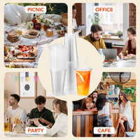 Glotoch Plastic Iced Coffee Cups with Lids and Straws [100 Sets - 16oz] Disposable Clear Crystal Plastic Cups with Lids BPA Free Small To Go Cold Cup for Cold Drinks, Milkshake, Juice - 7DAY'S