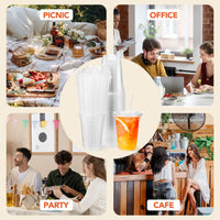 Glotoch Plastic Iced Coffee Cups with Lids and Straws [100 Sets - 16oz] Disposable Clear Crystal Plastic Cups with Lids BPA Free Small To Go Cold Cup for Cold Drinks, Milkshake, Juice - 7DAY'S