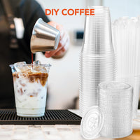 Glotoch Plastic Iced Coffee Cups with Lids and Straws [100 Sets - 16oz] Disposable Clear Crystal Plastic Cups with Lids BPA Free Small To Go Cold Cup for Cold Drinks, Milkshake, Juice - 7DAY'S