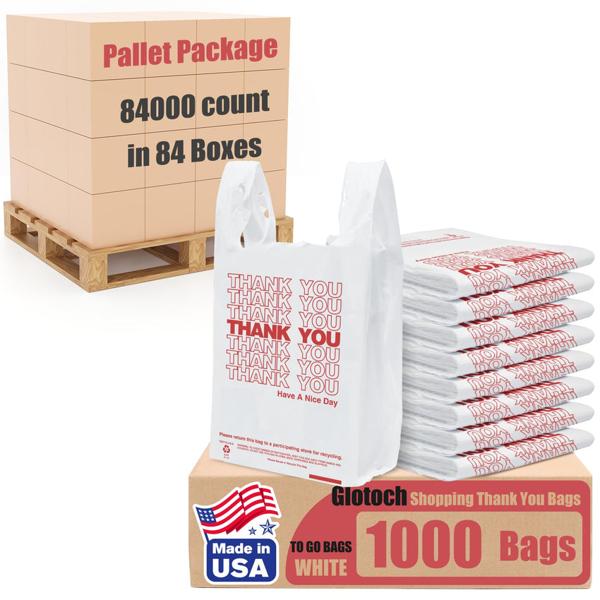 Glotoch Plastic Thank You Bags 1000 Count, 12" x 6.5" x 21" White Grocery Bags with Handles for Restaurant, Retail, Grocery Store, Takeout, Convenience Stores, T-shirt Shopping Bag in Bulk - 7DAY'S