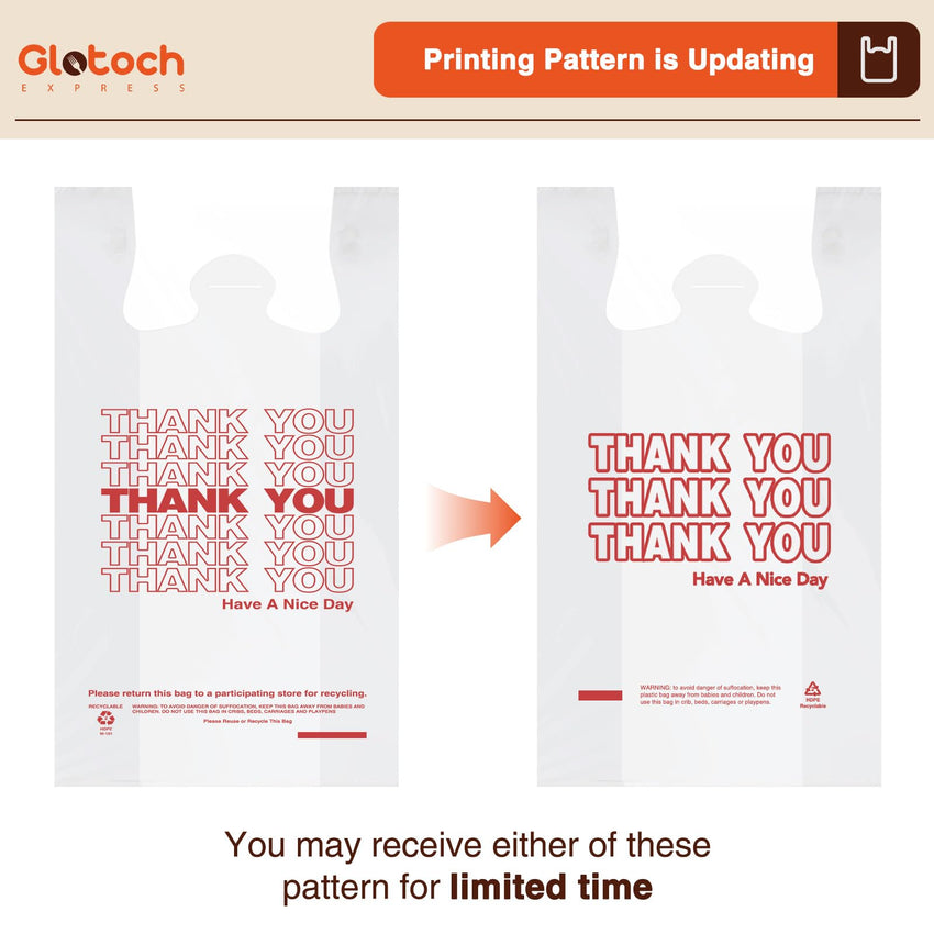 Glotoch Plastic Thank You Bags 1000 Count, 12" x 6.5" x 21" White Grocery Bags with Handles for Restaurant, Retail, Grocery Store, Takeout, Convenience Stores, T-shirt Shopping Bag in Bulk - 7DAY'S