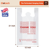 Glotoch Plastic Thank You Bags 1000 Count, 12" x 6.5" x 21" White Grocery Bags with Handles for Restaurant, Retail, Grocery Store, Takeout, Convenience Stores, T-shirt Shopping Bag in Bulk - 7DAY'S