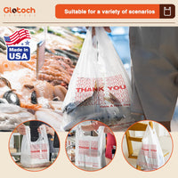 Glotoch Plastic Thank You Bags 1000 Count, 12" x 6.5" x 21" White Grocery Bags with Handles for Restaurant, Retail, Grocery Store, Takeout, Convenience Stores, T-shirt Shopping Bag in Bulk - 7DAY'S
